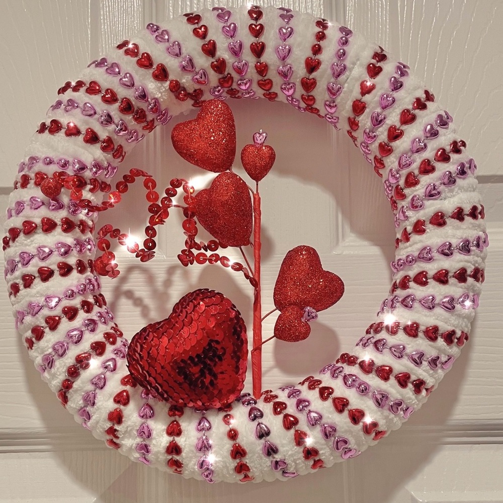 Hand Crafted Red and Pink Heart Valentines Wreath